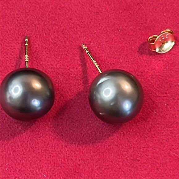Tahitian Pearl in Vermeil Yellow Gold over 925 Silver Stud Earrings 8-9mm - Picture 8 of 12